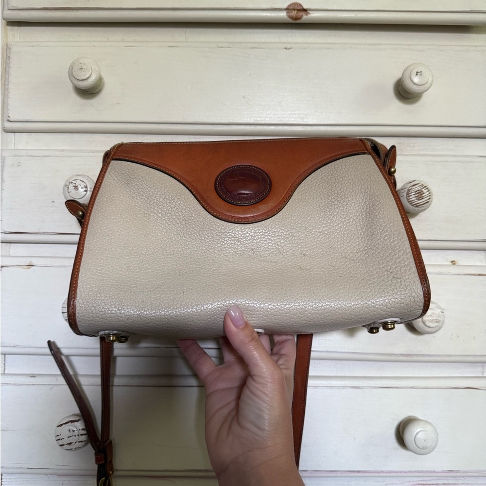 Dooney & Bourke Cream and Brown Crossbody Bag with Vintage Charm